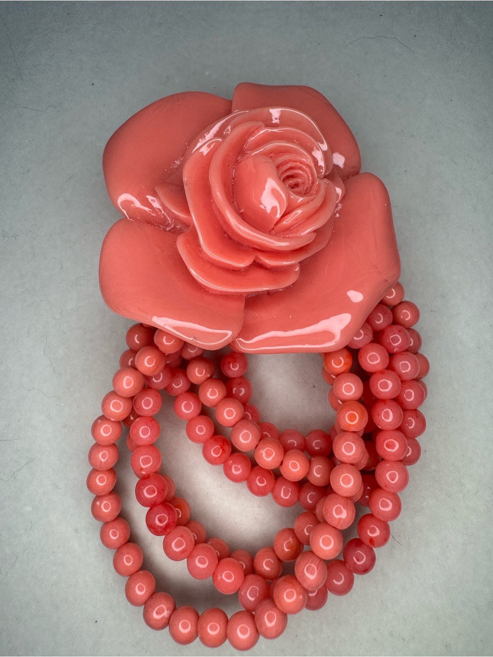 NWOT Sequin Coral Rose Statement Bracelet -